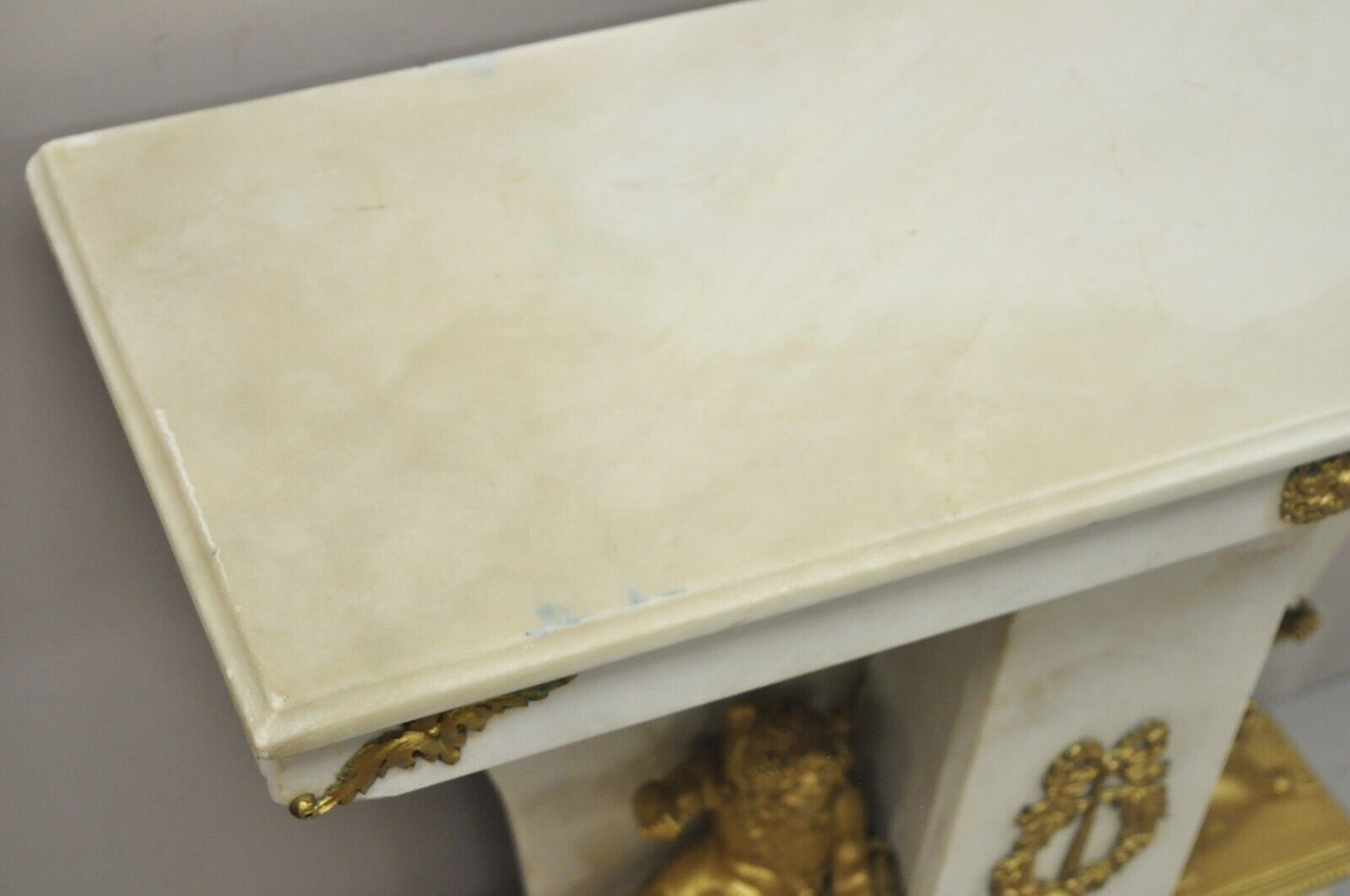 French Louis XV Style Marble and Bronze Ormolu Console Table with Cherubs