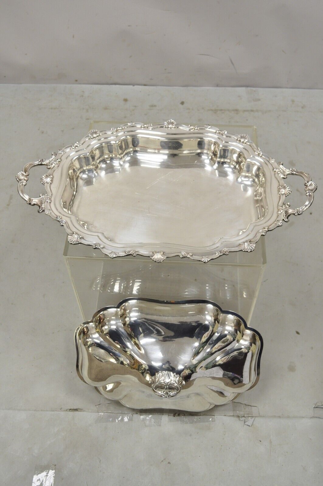 Antique English Victorian Silver Plate Lidded Serving Tureen Platter Dish