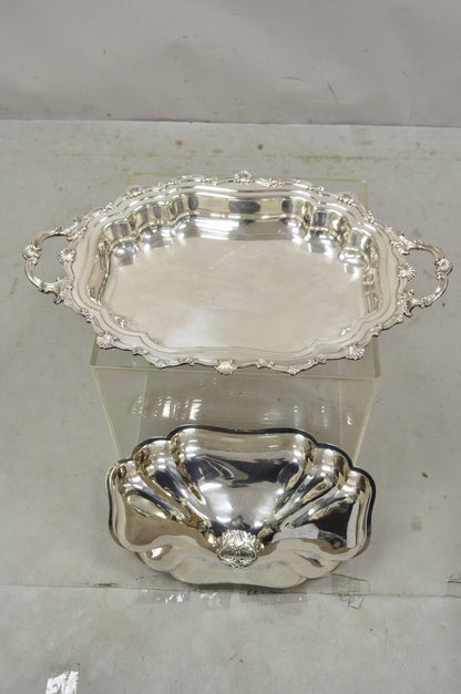 Antique English Victorian Silver Plate Lidded Serving Tureen Platter Dish