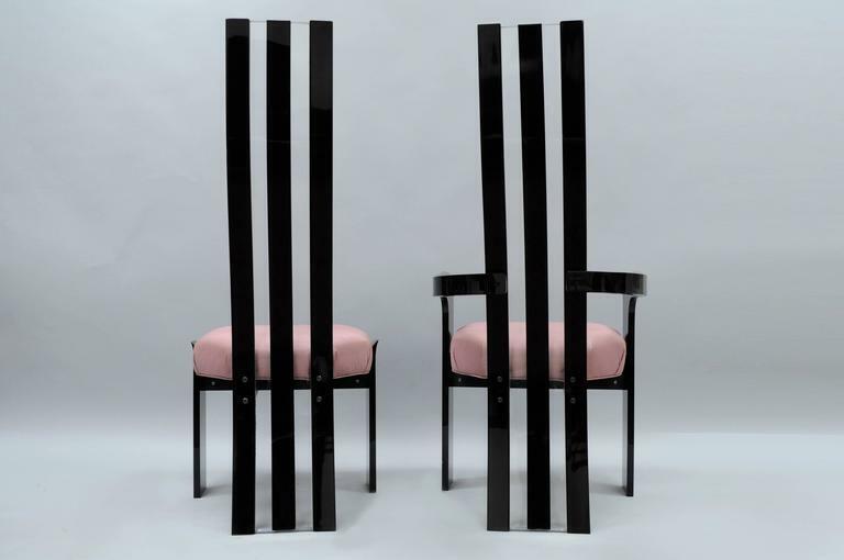 Set of 6 Hill Mfg Mid Century Modern Black Clear Lucite Sculptural Dining Chairs