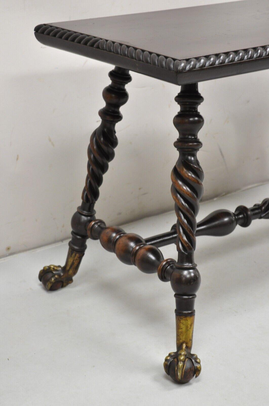 Merklen Brothers Victorian Barley Twist Mahogany Ball & Claw Coffee Table Bench