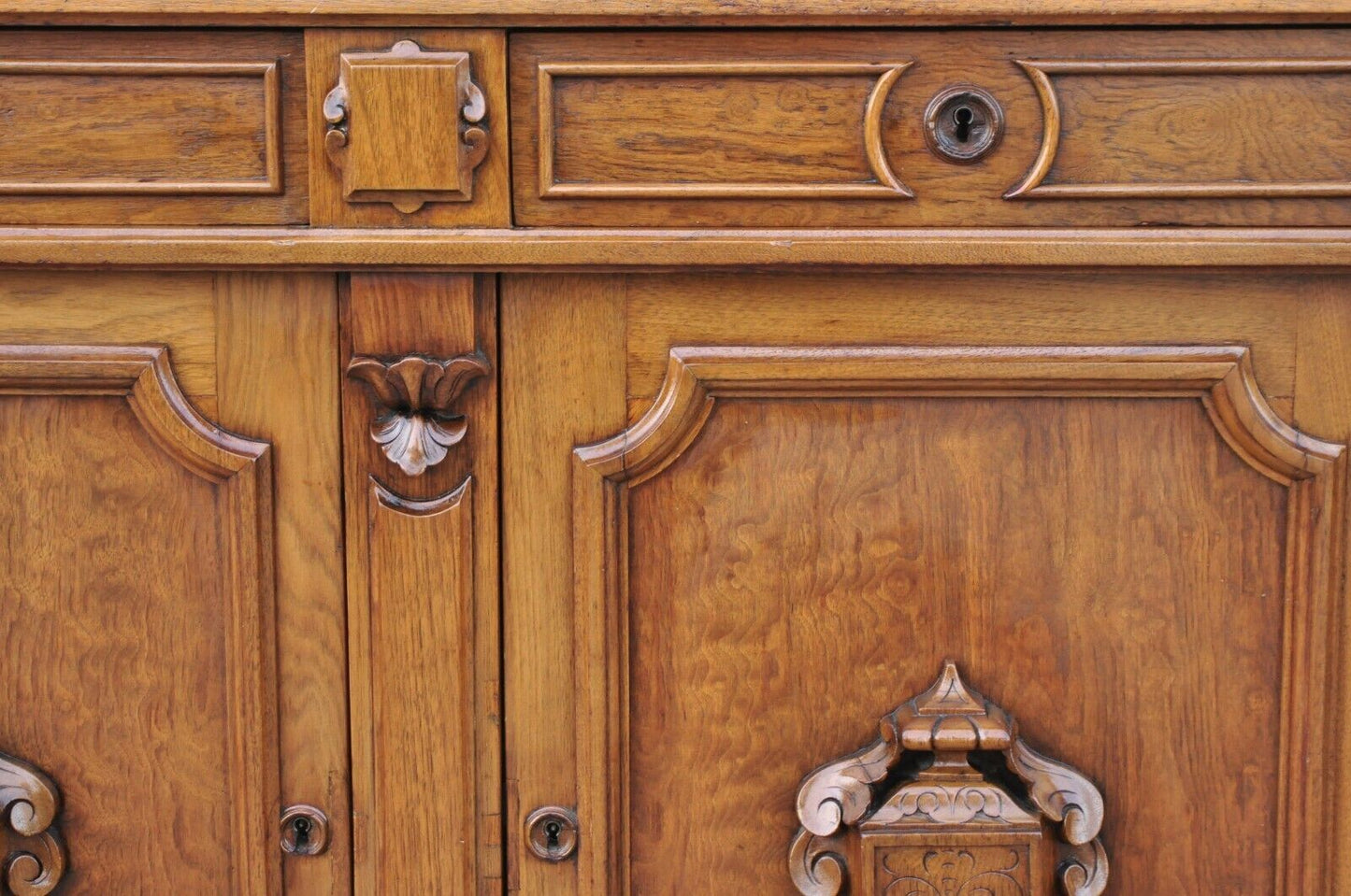 Victorian Carved Walnut Marble Top Custom Sideboard Buffet Cabinet w/ Backsplash