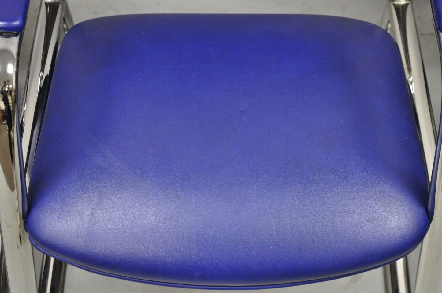 Vintage Lawsonia Stylex Blue Vinyl Chrome Frame Lounge Chairs - a Pair