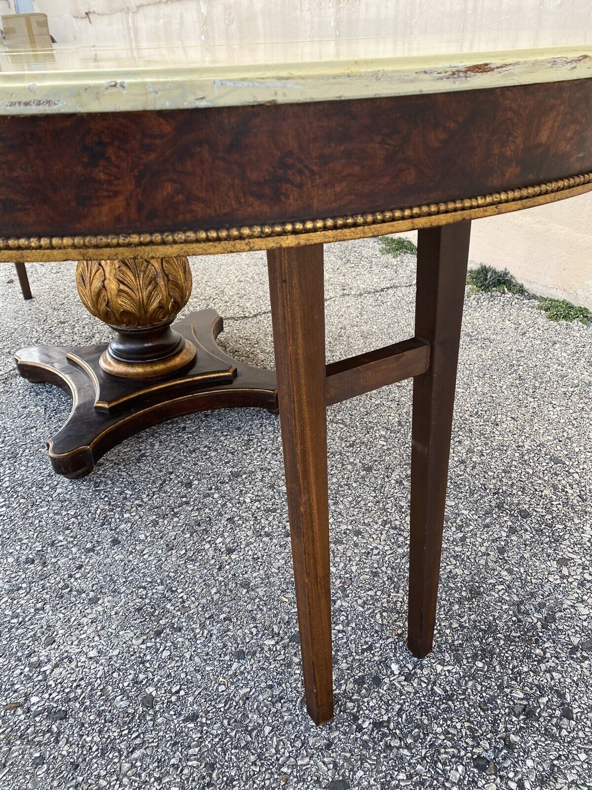 Vintage Italian Regency Style Pedestal Base Round Dining Table Cream Lacquer Top