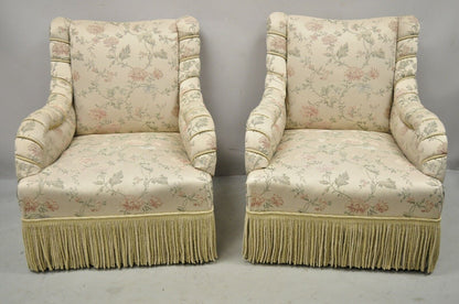 Vintage French Art Deco Style Rolled Arm Pink Gold Club Lounge Chairs - a Pair