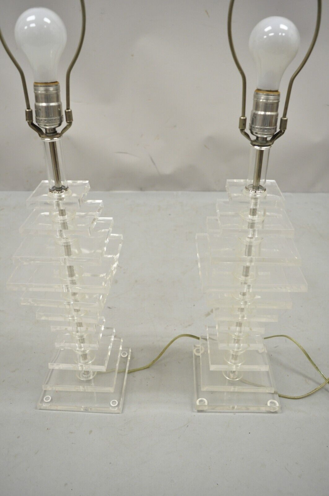 Vintage Stacked Lucite Mid Century Modern Table Lamps - a Pair