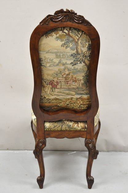 Vintage French Renaissance Style Walnut Baroque Figural Tapestry Side Chair