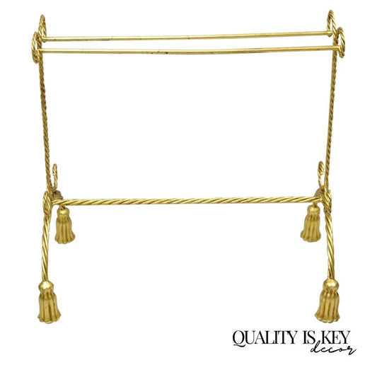 Italian Hollywood Regency Gold Gilt Iron Small Bathroom Towel Quilt Rack