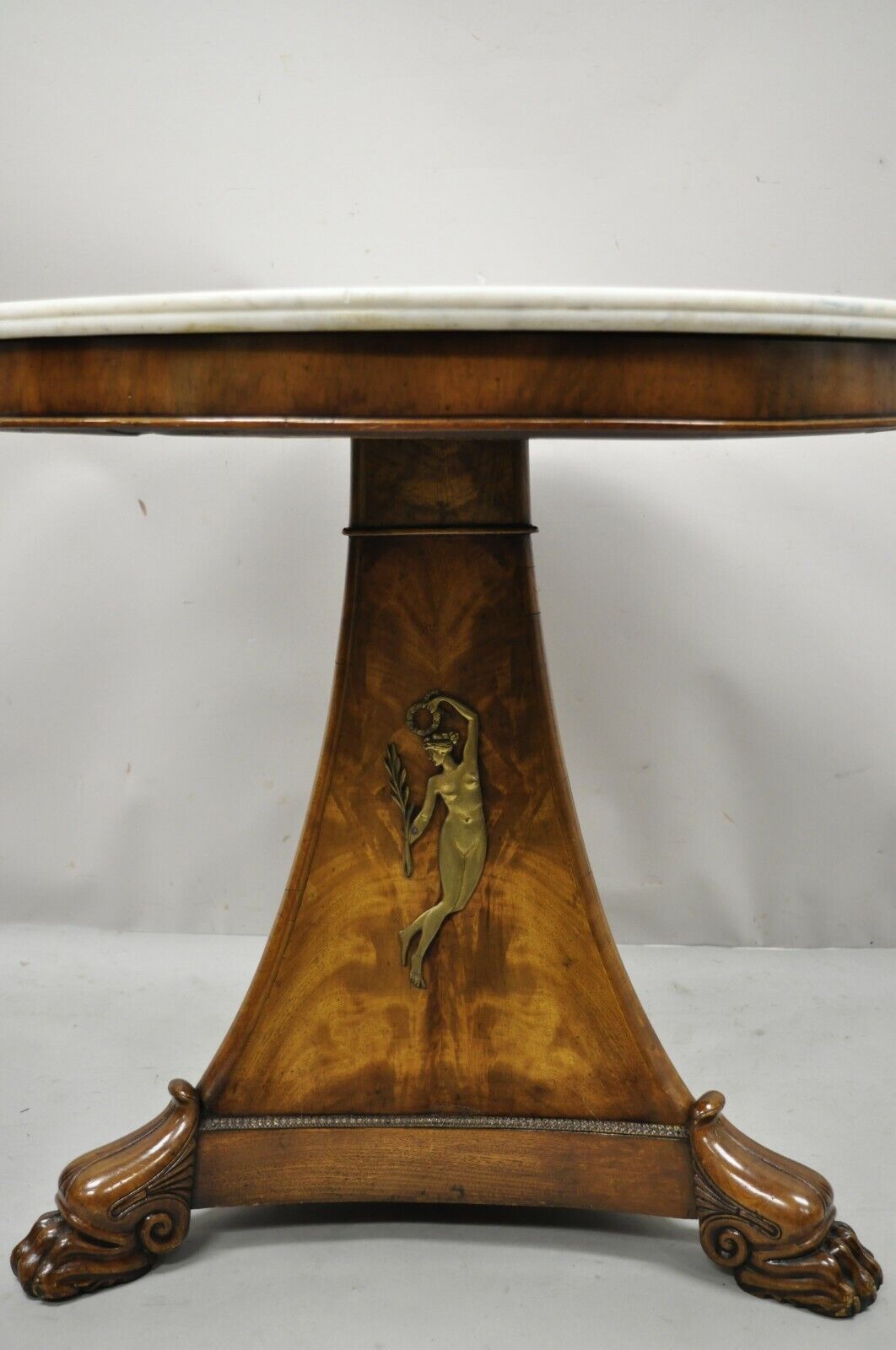 Antique Italian Biedermeier Empire Round Marble Top Center Table Bronze Ormolu