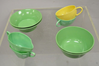 Vintage Art Deco Green & Yellow Bonny Ware Safetyware Bowl Set - 8 Pc Set