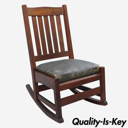 Signed L.&J.G. Stickley Mission Oak Youth Nursing Rocking Chair Rocker Slat Back