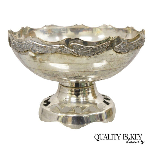 Vintage Silver Plated Art Deco Style Punch Bowl with Repeating Crane Birds