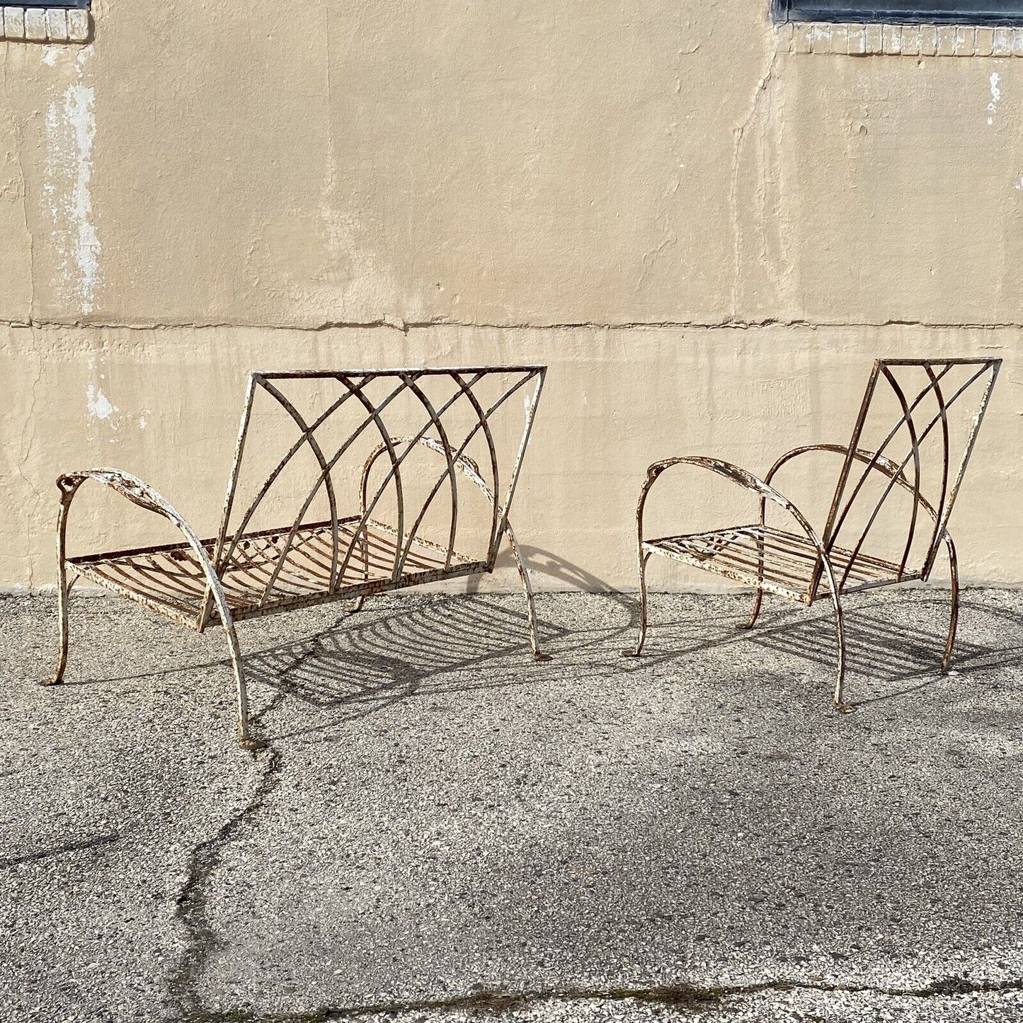 Antique Salterini Mt Vernon Art Deco Wrought Iron Garden Patio Settee Chair Set