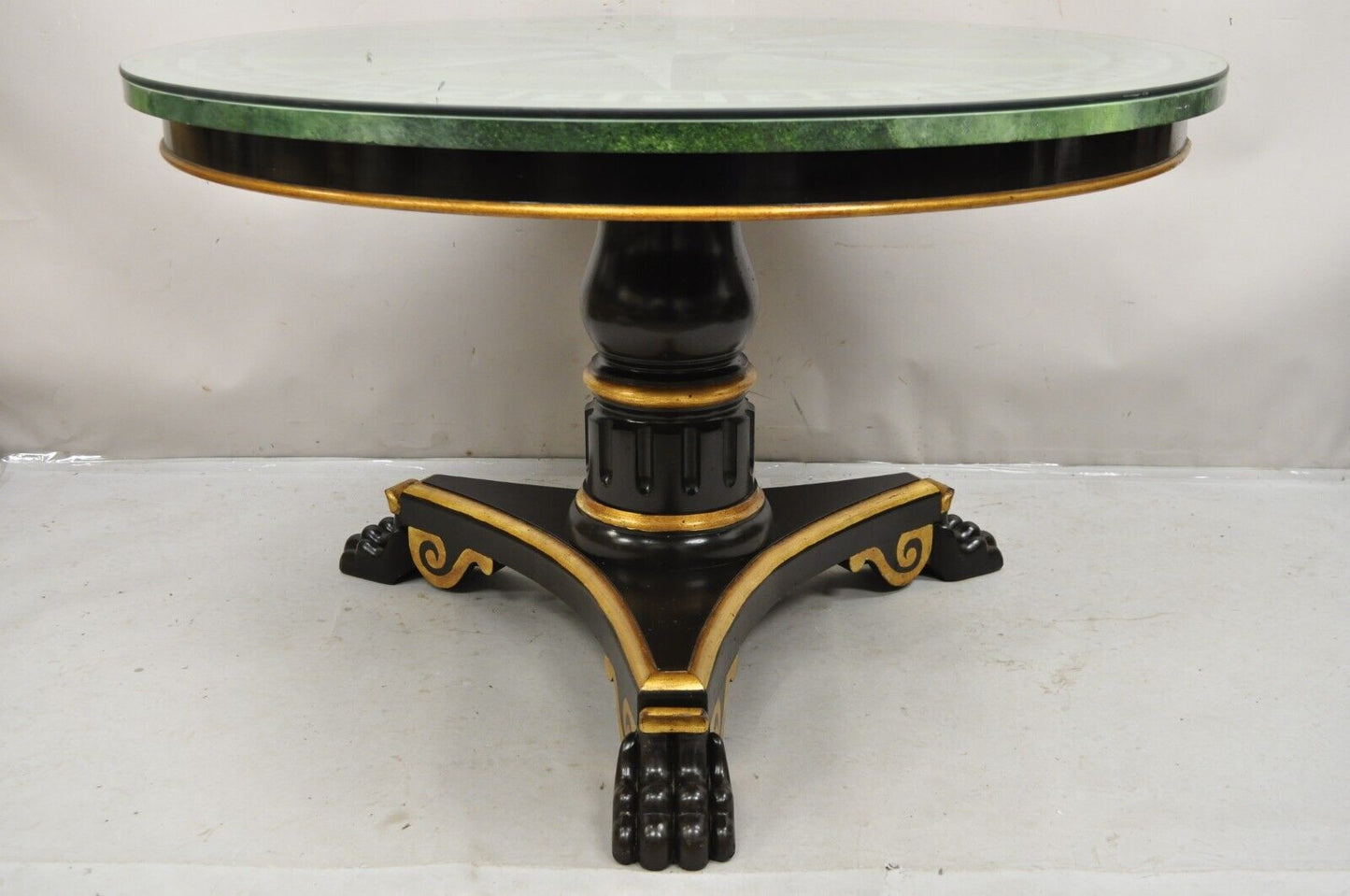 Maitland Smith French Empire Green Greek Key Sunburst Round Dining Center Table