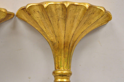 Maitland Smith Distressed Gold Gilt Fluted Fan Design Wall Shelf Bracket - Pair