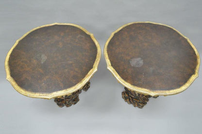 Large Pair of Italian Venetian Carved Wood Faux Bois Branch Grape Center Tables