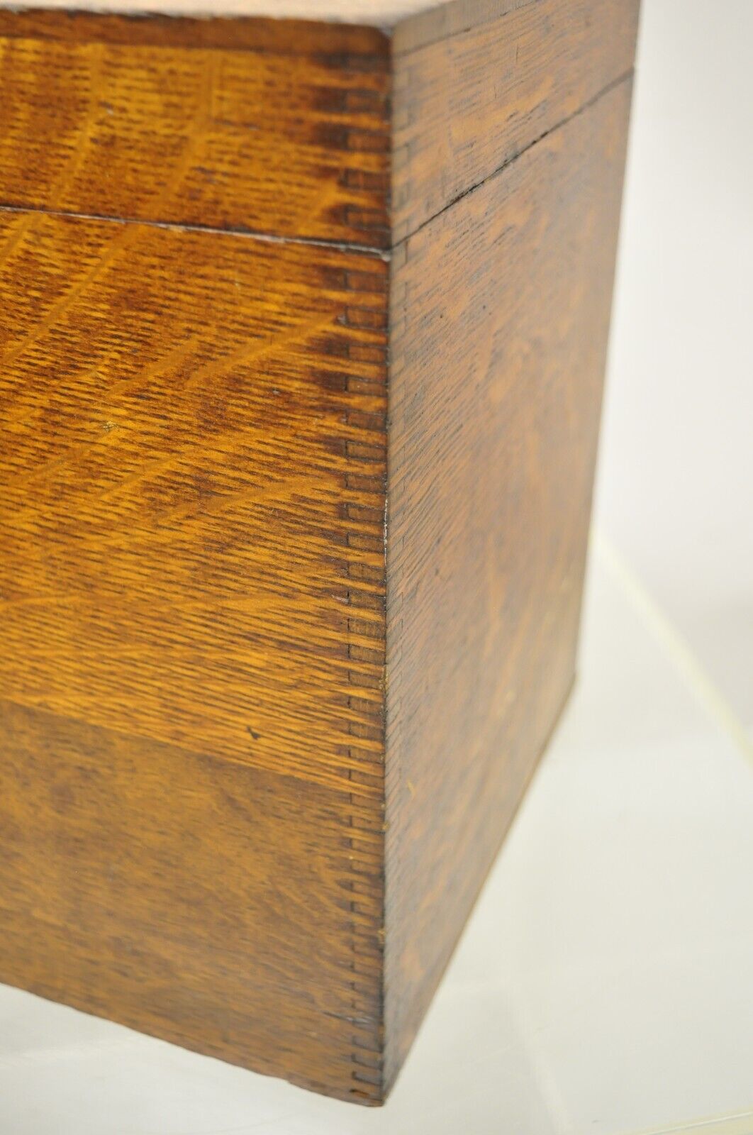 Antique 11" Oak Wood Arts & Crafts Storage Hinged Sewing Box