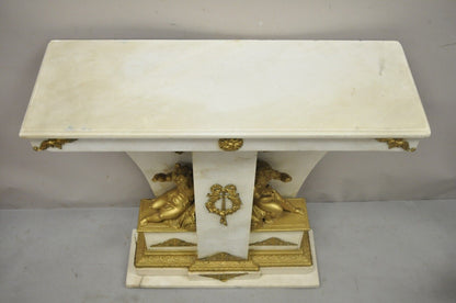 French Louis XV Style Marble and Bronze Ormolu Console Table with Cherubs