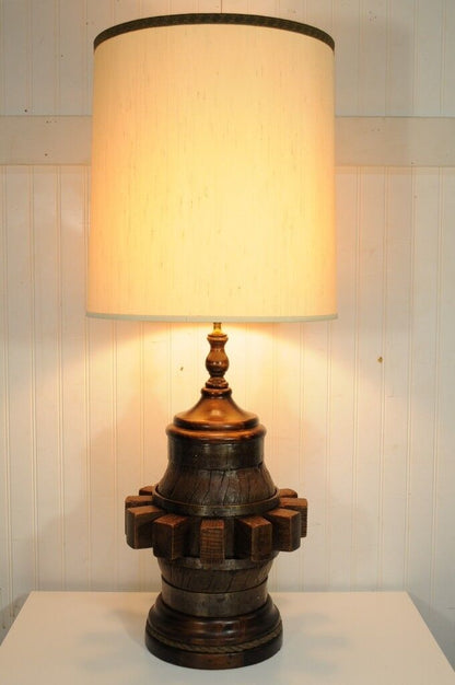 Vintage Ethan Allen Pine Cogwheel Nautical Rope Table Reading Lamp