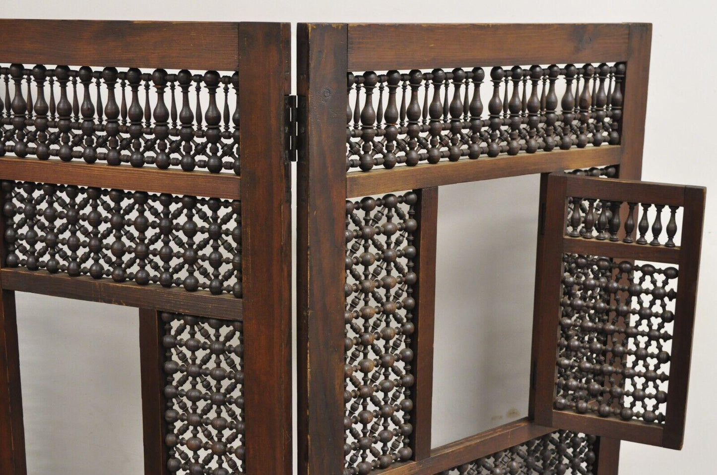 Vintage Middle Eastern 3 Panel Mashrabiya Lattice Folding Screen Room Divider