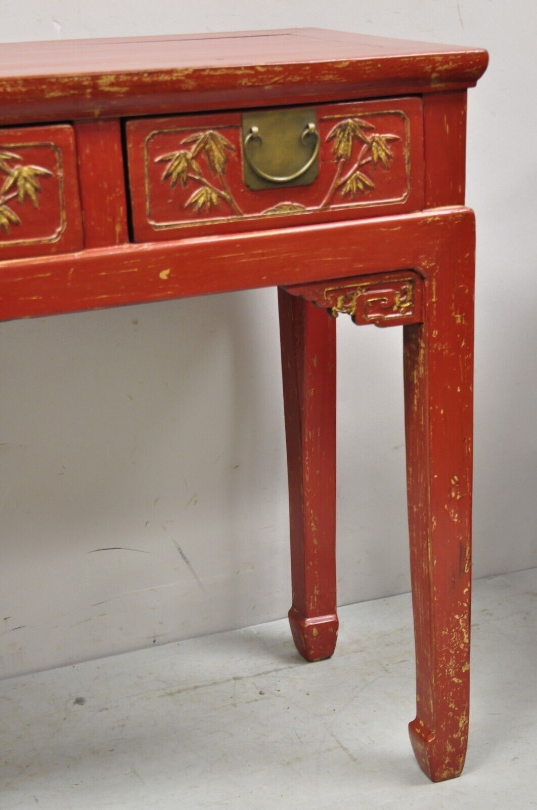 Vintage Chinese Red Lacquered 3 Drawer 45" Console Table Sofa Hall Table