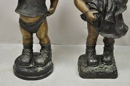 Cast Bronze Victorian Style 29" Little Boy and Girl Statue Figure - a Pair