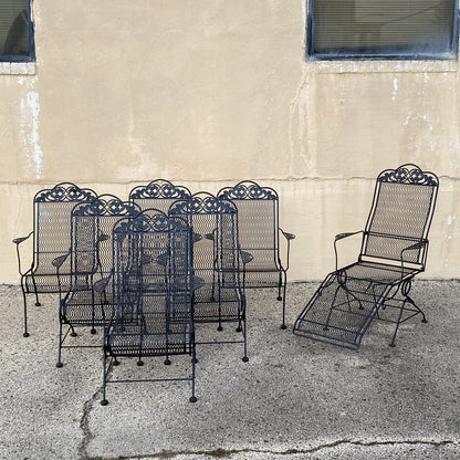 Vintage Wrought Iron Rose and Vine Pattern Garden Patio Chairs - 7 Pc Set