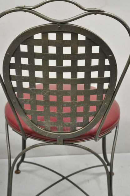 Italian Regency Style Wrought Iron Sunroom Lattice Round Seat Chairs - a Pair