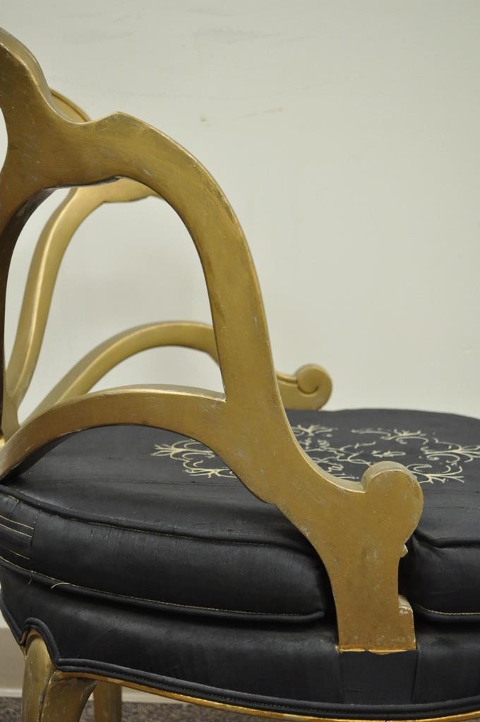 Vintage French Hollywood Regency Slipper Accent Chair Gold Shell Carved Boudoir