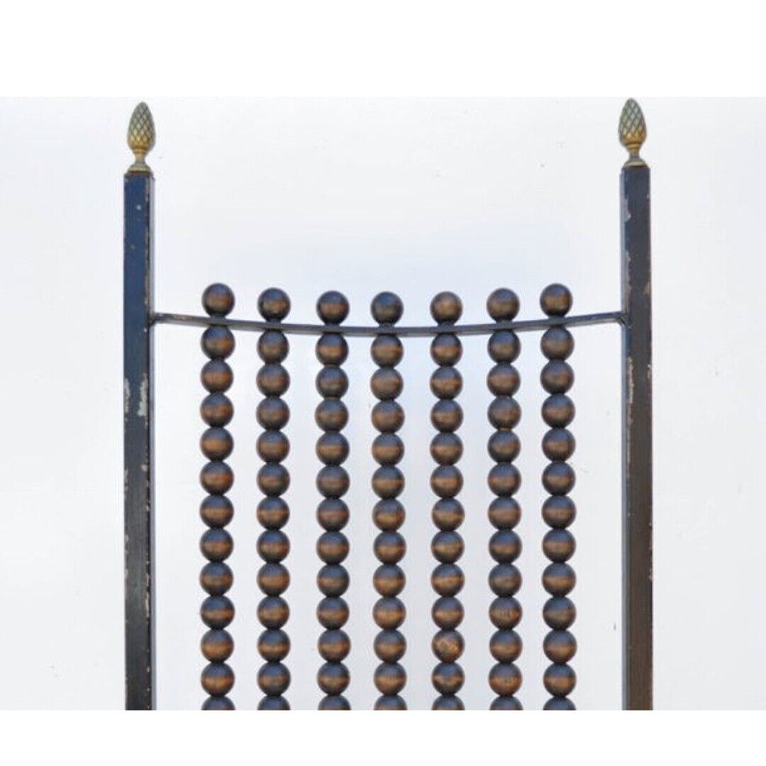 Hollywood Regency Wood Ball Abacus Wrought Iron Curule Dining Chairs - Set of 4