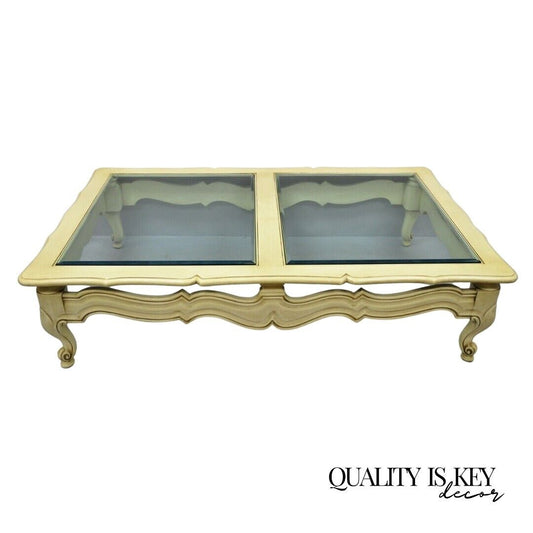 Large Vtg French Provincial Hollywood Regency Style Beveled Glass Coffee Table