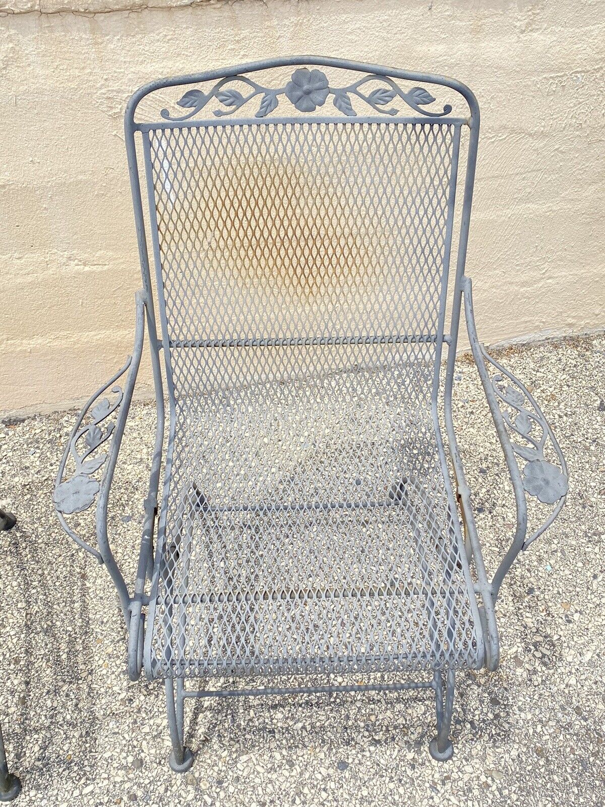 Vintage Meadowcraft Dogwood Coil Spring Wrought Iron Garden Patio Chair - a Pair