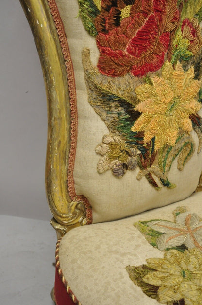 Antique French Victorian Gold Gilt Rococo Revival Slipper Parlor Chairs - a Pair