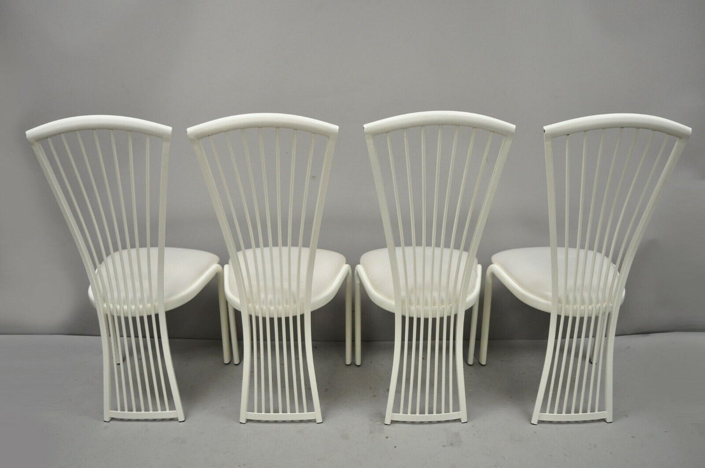 Set of Four Post Modern Art Deco Style Metal Fan Back Dining Chairs by Liberty