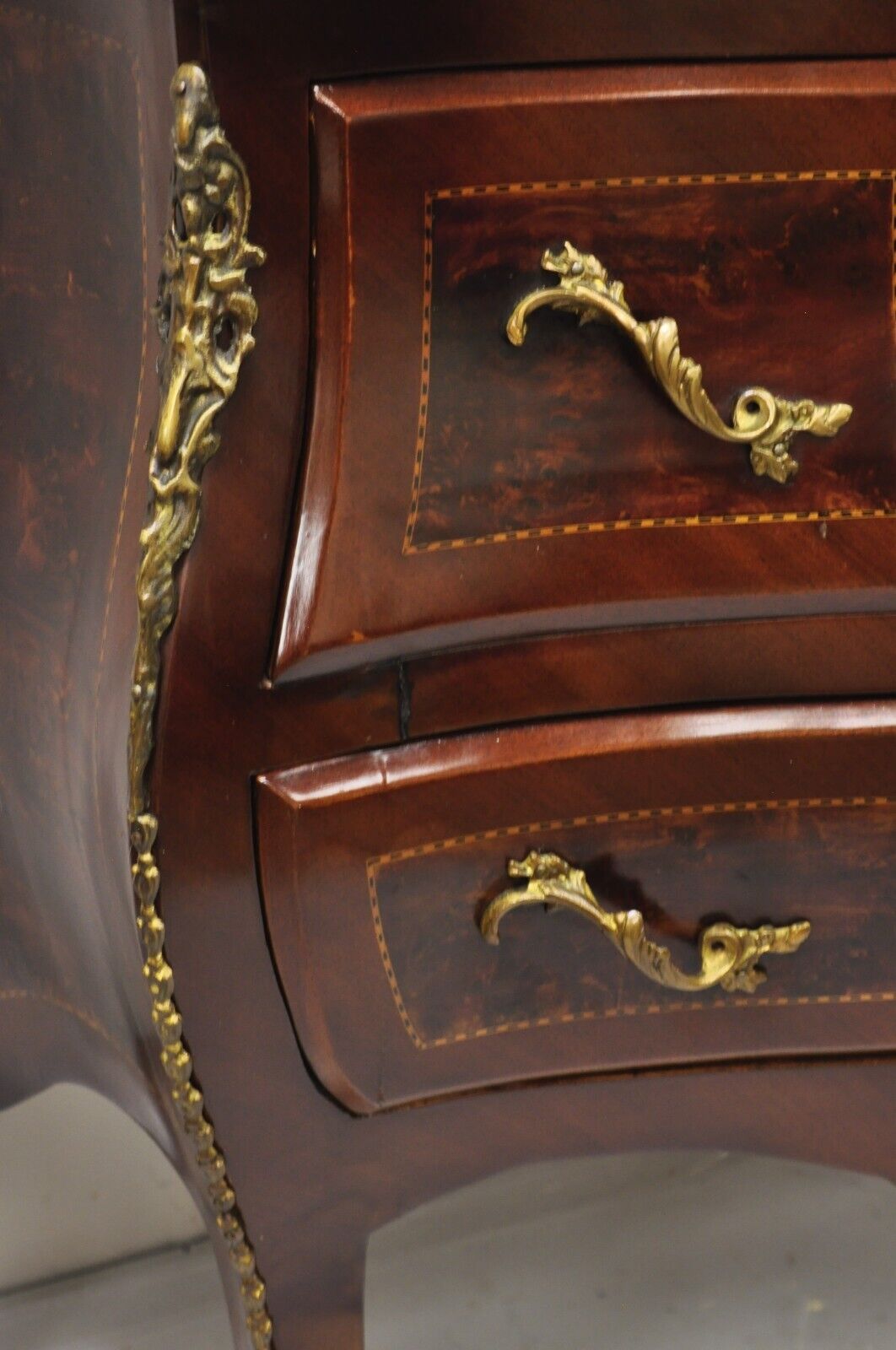 Vintage French Louis XV Style Marble Top Bombe Chest Dresser Commode