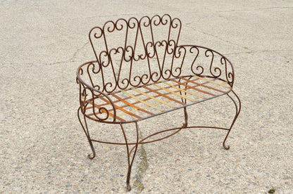 Vintage Fancy Scrolling Wrought Iron Victorian Style Garden Patio Bench Loveseat