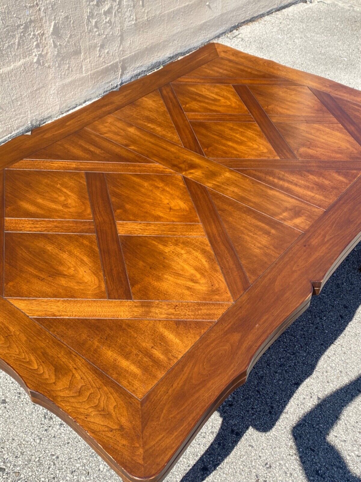 French Country Provincial Style Walnut Parquetry Inlay Extension Dining Table