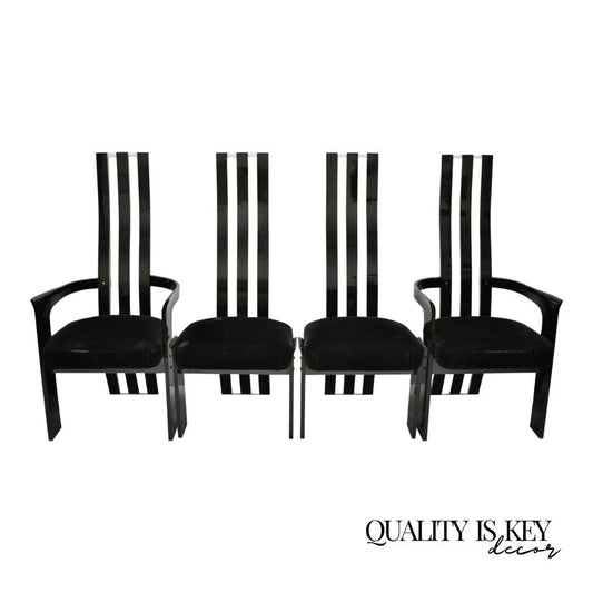 Set of 4 Vintage Black and Clear Lucite High Back Sculptural Dining Chairs
