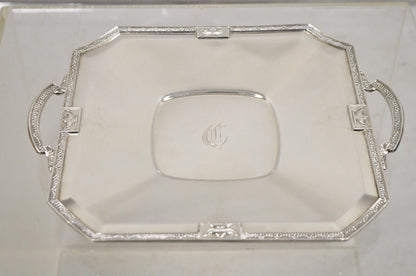 Antique LBS Co English Edwardian Silver Plated Square Platter Tray "C" Monogram