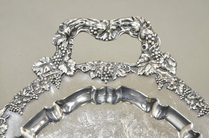 Antique English Victorian Silver Plated Ornate Grapevine Serving Platter Tray