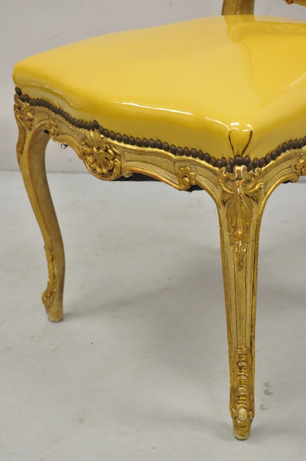 Vintage French Louis XV Style Parcel Gilt Carved Dining Side Chairs - Set of 10