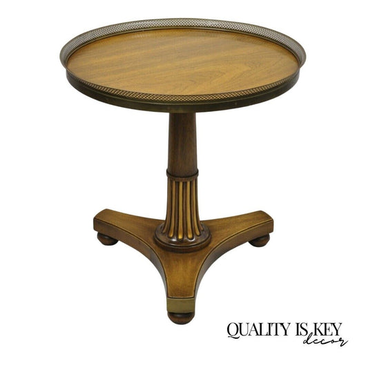 Vtg French Empire Mahogany Pedestal Base Round Accent Center Table Brass Gallery