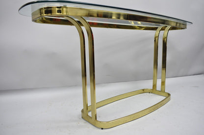 Vintage Hollywood Regency Brass and Glass Sculptural Console Sofa Table