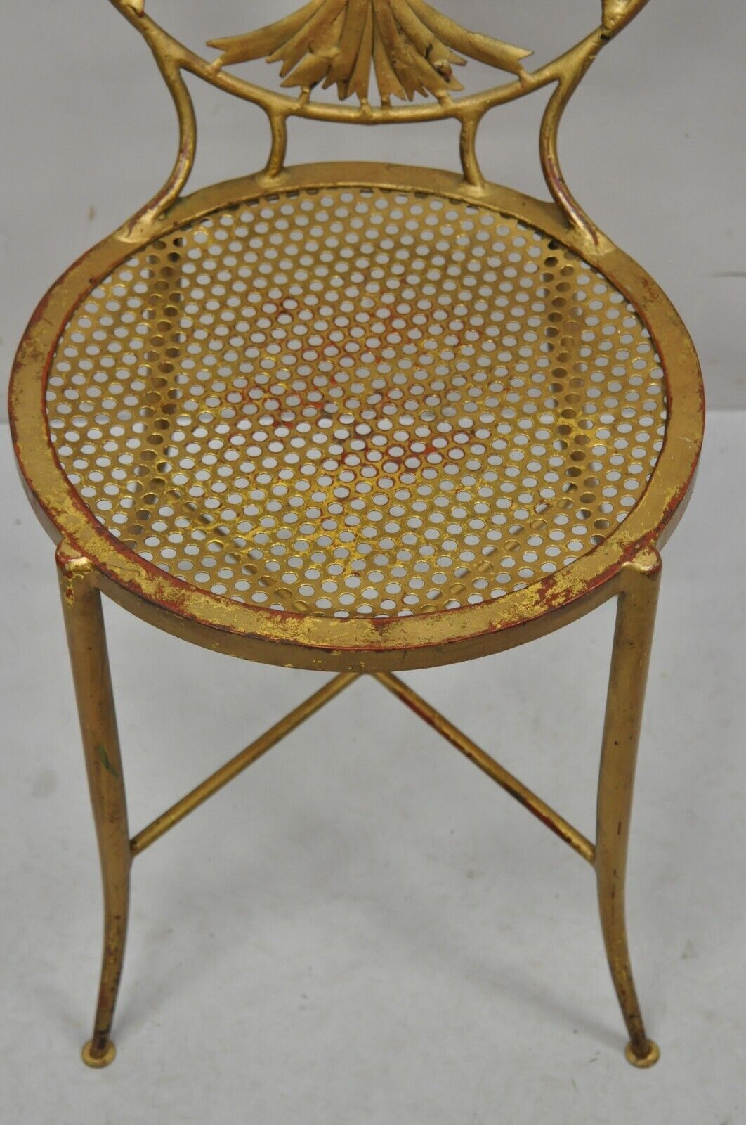 Italian Hollywood Regency Iron Tole Metal Gold Gilt Wheat Sheaf Salvadori Chair