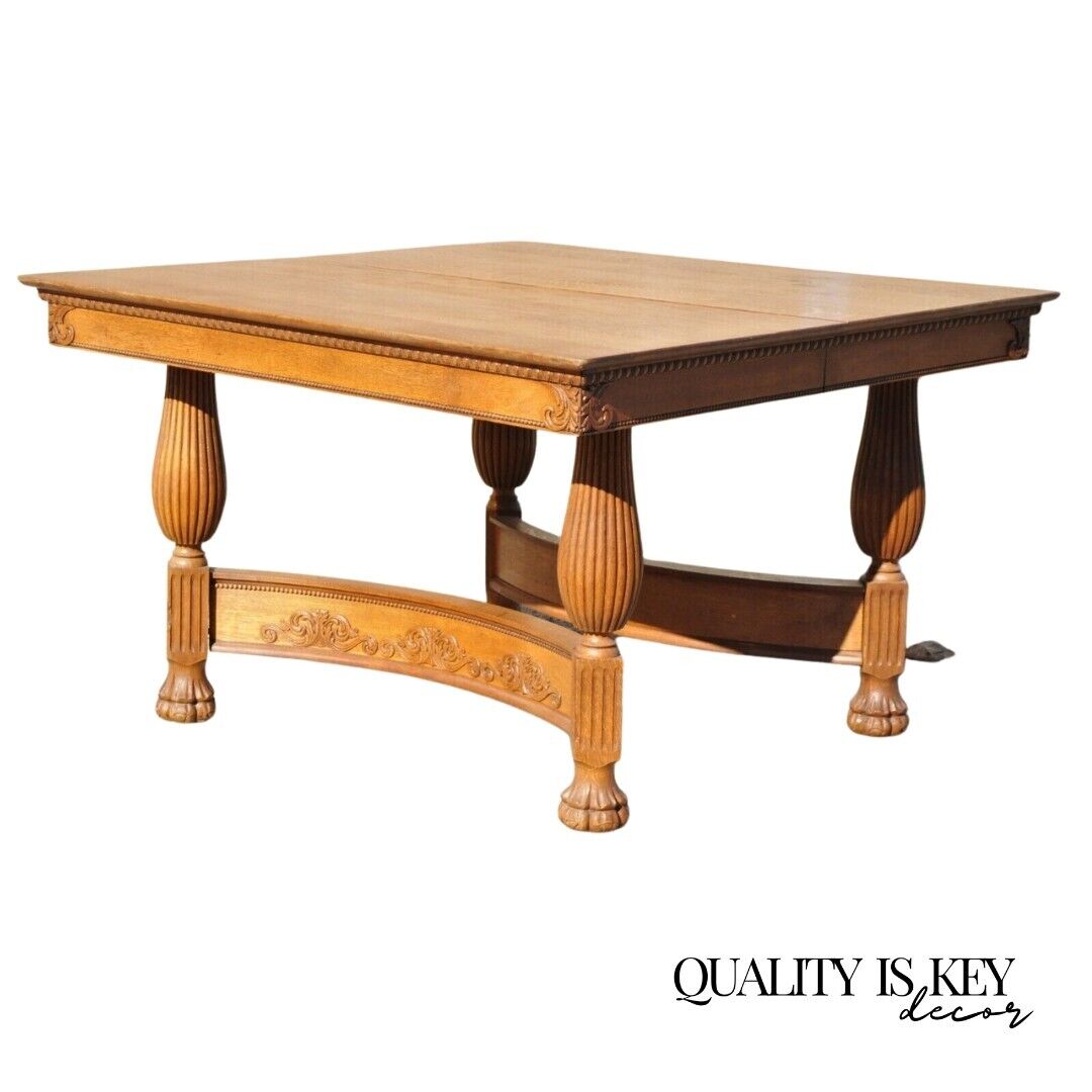 Antique Victorian Quarter Sawn Oak 48" Square Dining Table with 2 Leaves