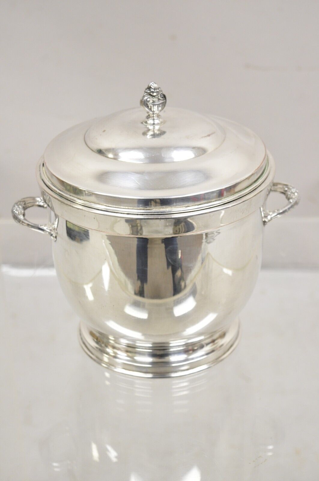 Vintage PS Co. Regency Style Silver Plated Ice Bucket with Lid and Glass Lining