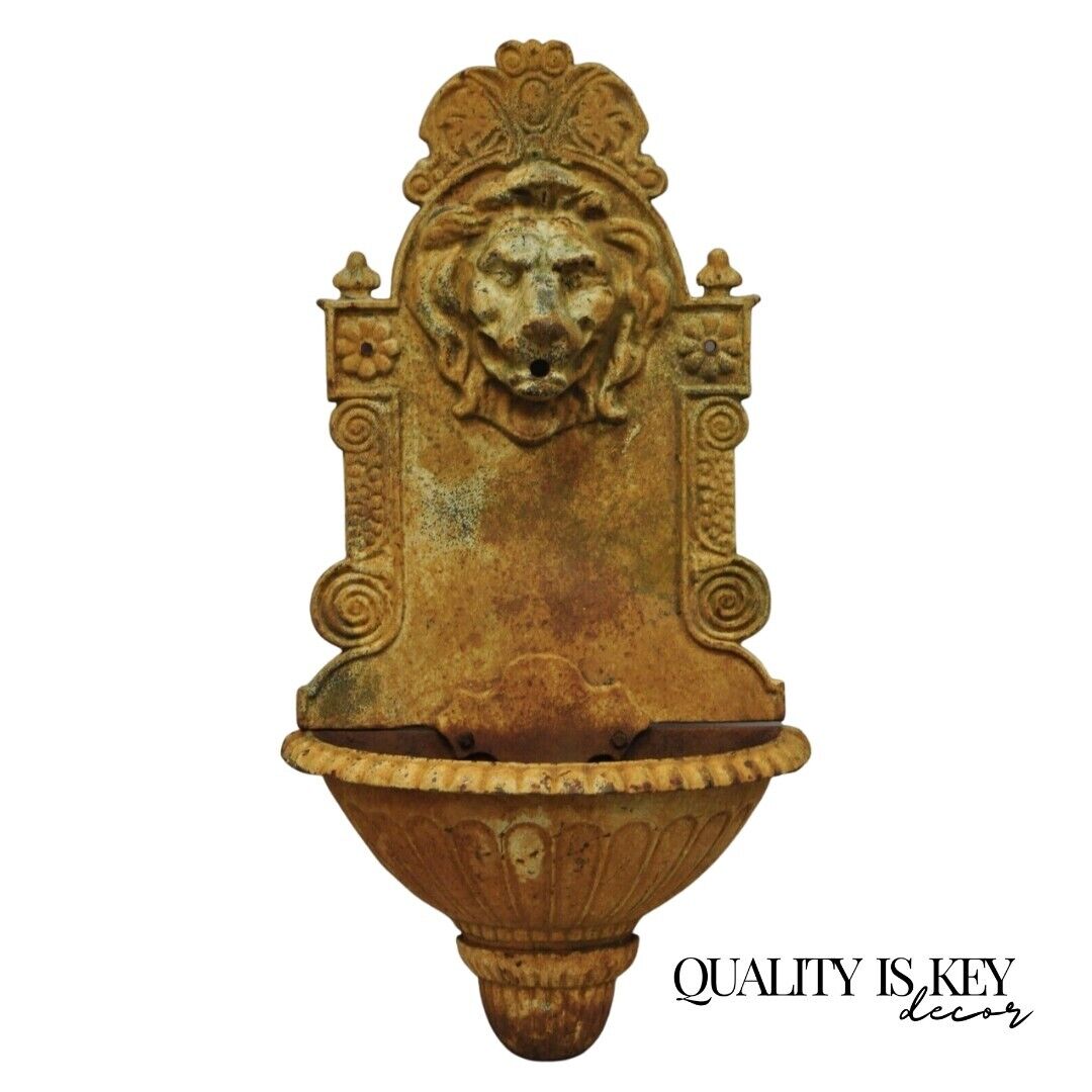 Cast Iron French Empire Style Lion Head Outdoor Garden Wall Water Fountain White