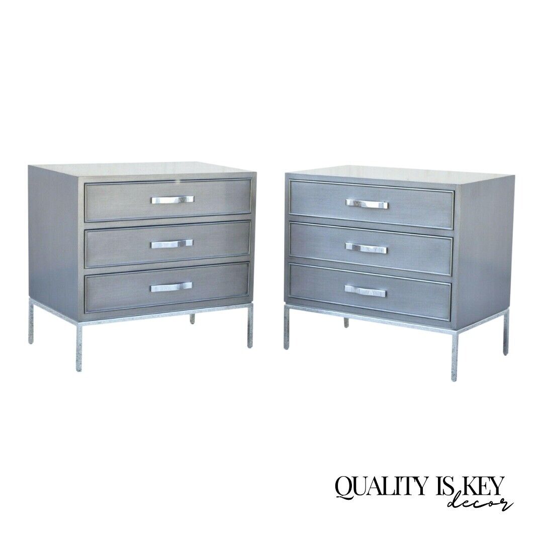 Swaim Furniture Gray Lacquer 3 Drawer Grant Chest Modern Nightstands - a Pair