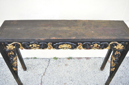 Antique Chinese Hardwood Tall Altar Table Console Table Carved Gold Gilt Detail