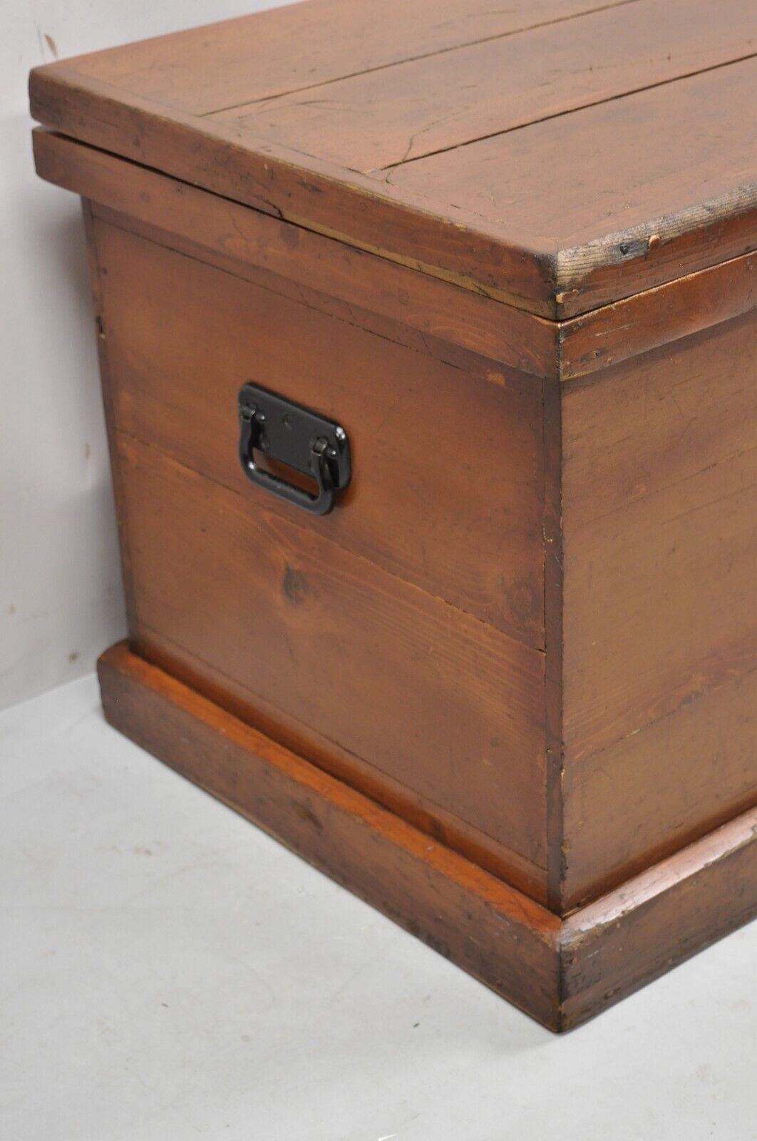 Antique American Primitive Brown Wooden Blanket Chest Trunk